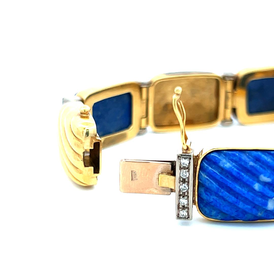 0.88 Carat Round Brilliant Diamond Lapis Lazuli 18K Yellow Gold Link Bracelet