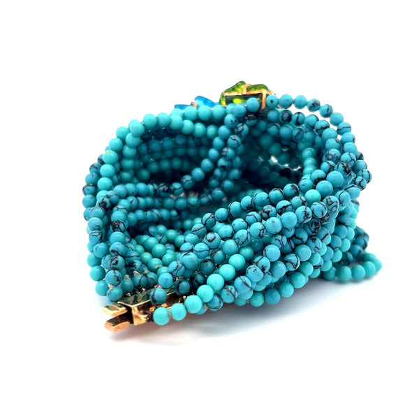 Turquoise Peridot Aqua Diamond 18 Karat Yellow gold Bead Bracelet