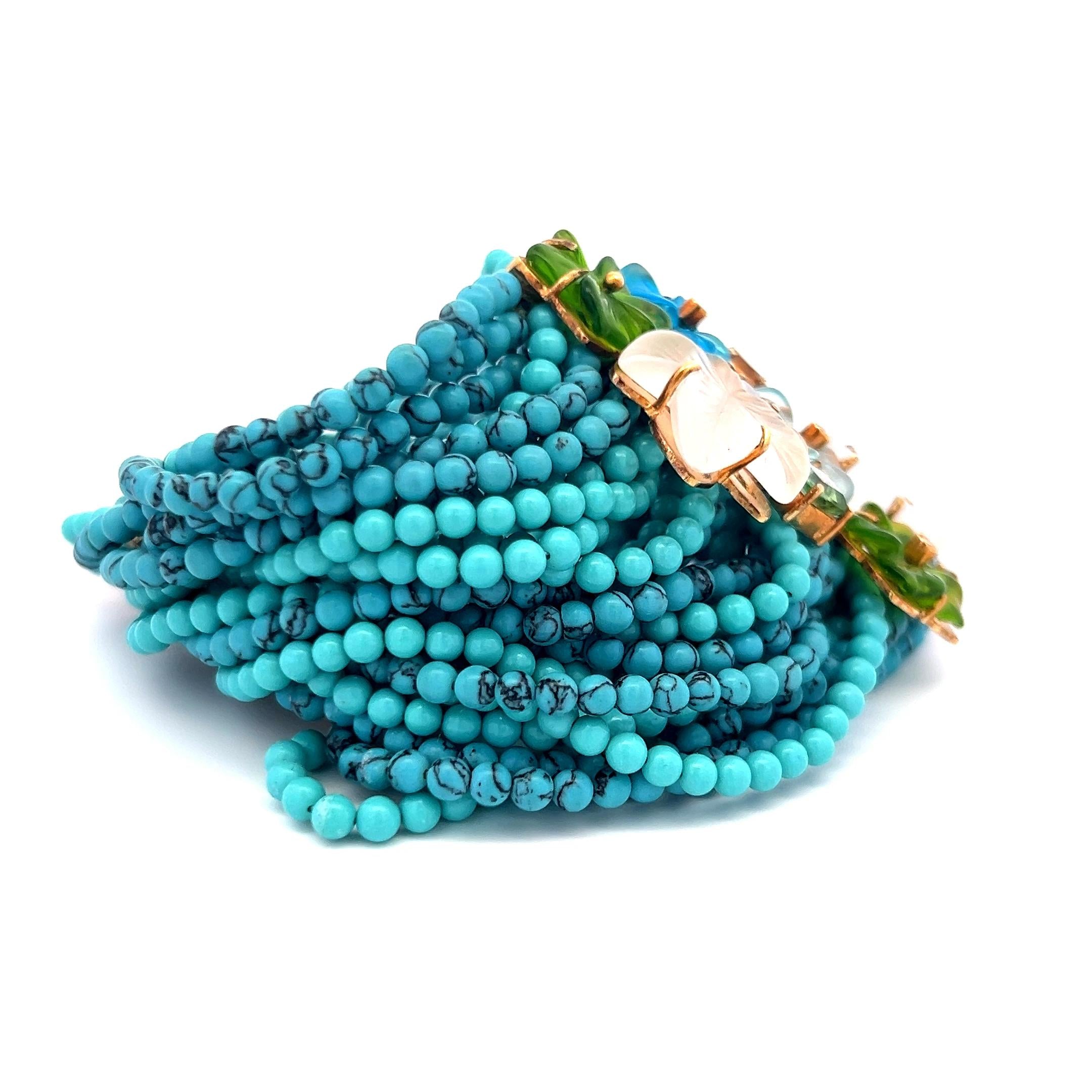 Turquoise Peridot Aqua Diamond 18 Karat Yellow gold Bead Bracelet