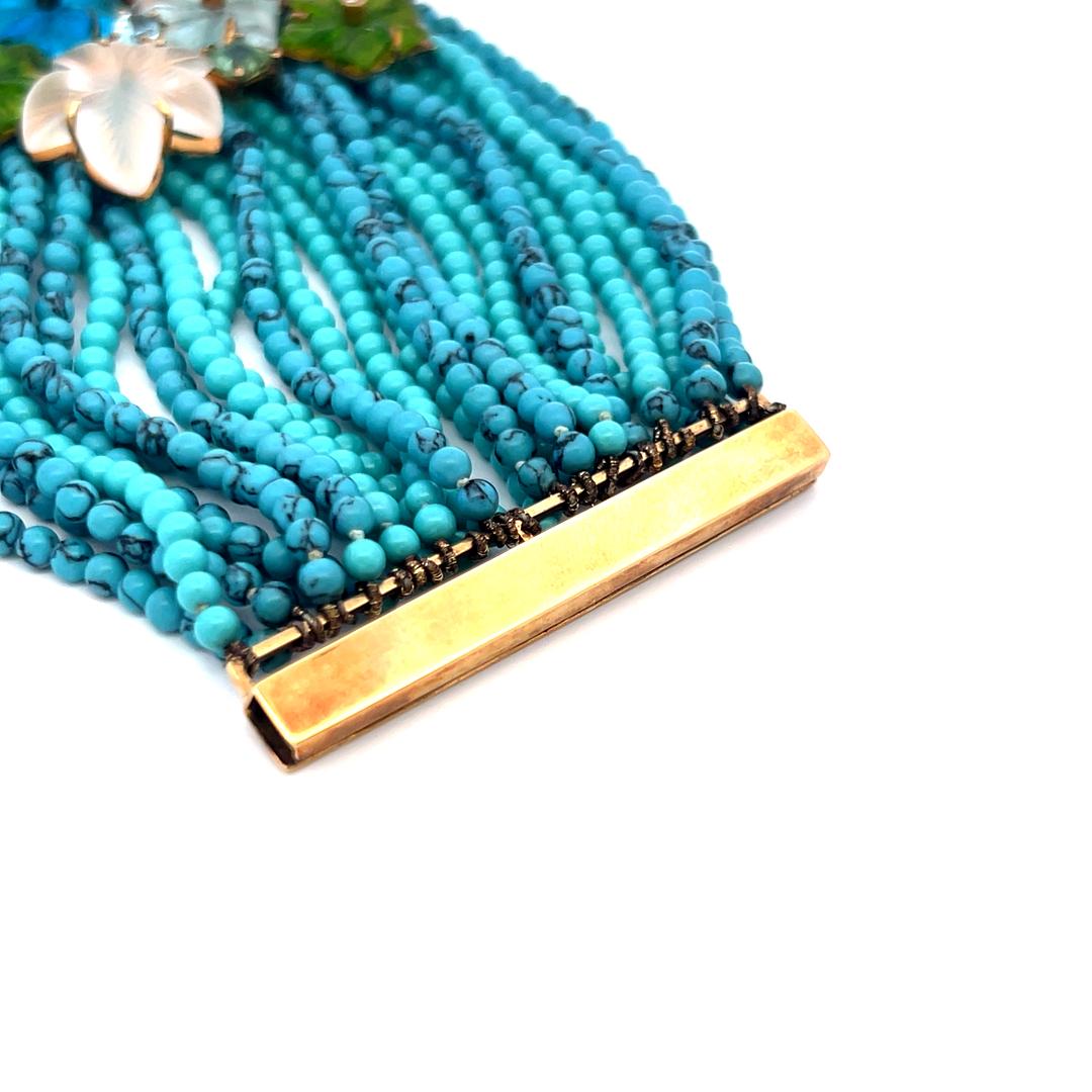 Turquoise Peridot Aqua Diamond 18 Karat Yellow gold Bead Bracelet