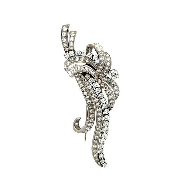 4.05 Carat Circular Brilliant Cut and Baguette Diamond Platinum Pin Brooch