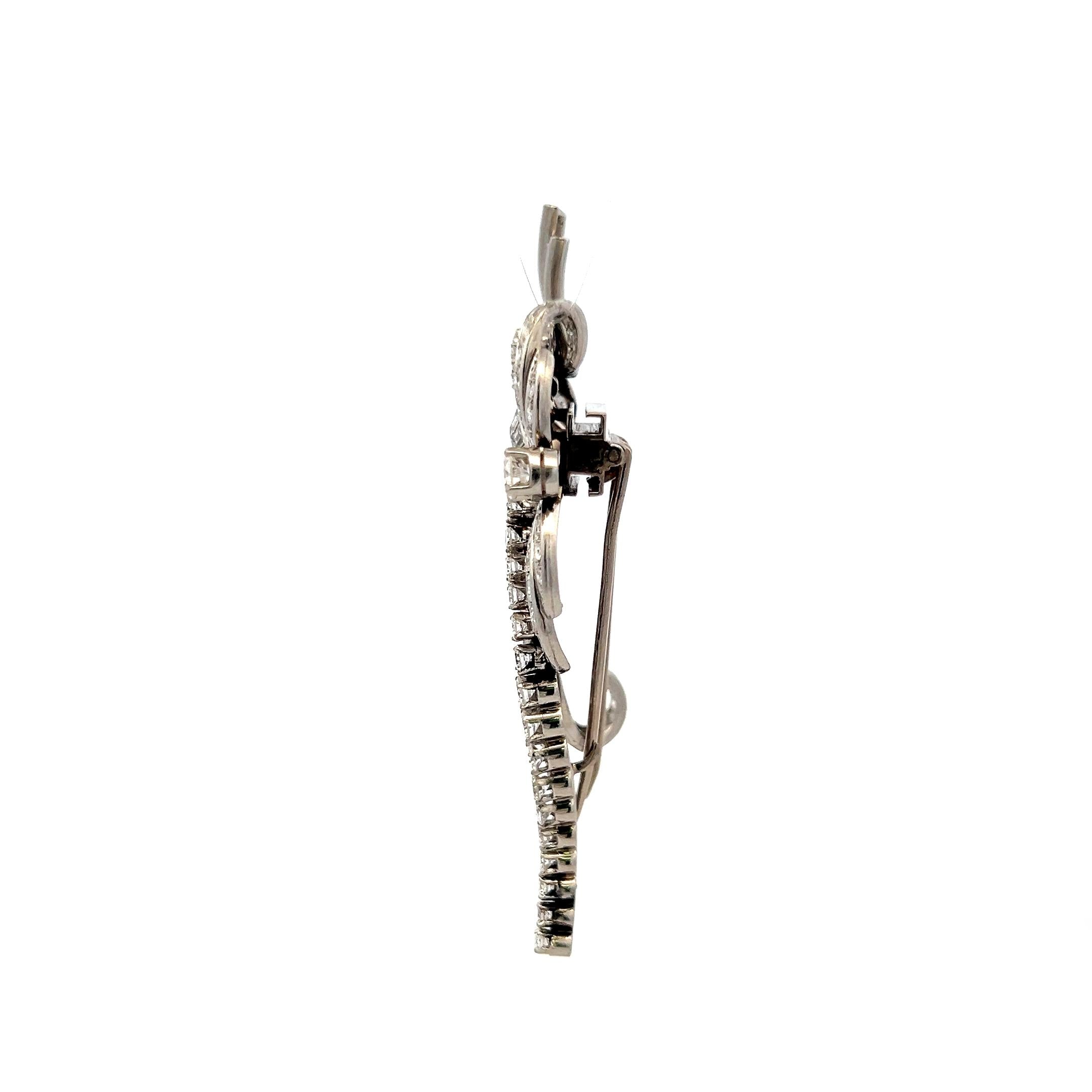4.05 Carat Circular Brilliant Cut and Baguette Diamond Platinum Pin Brooch