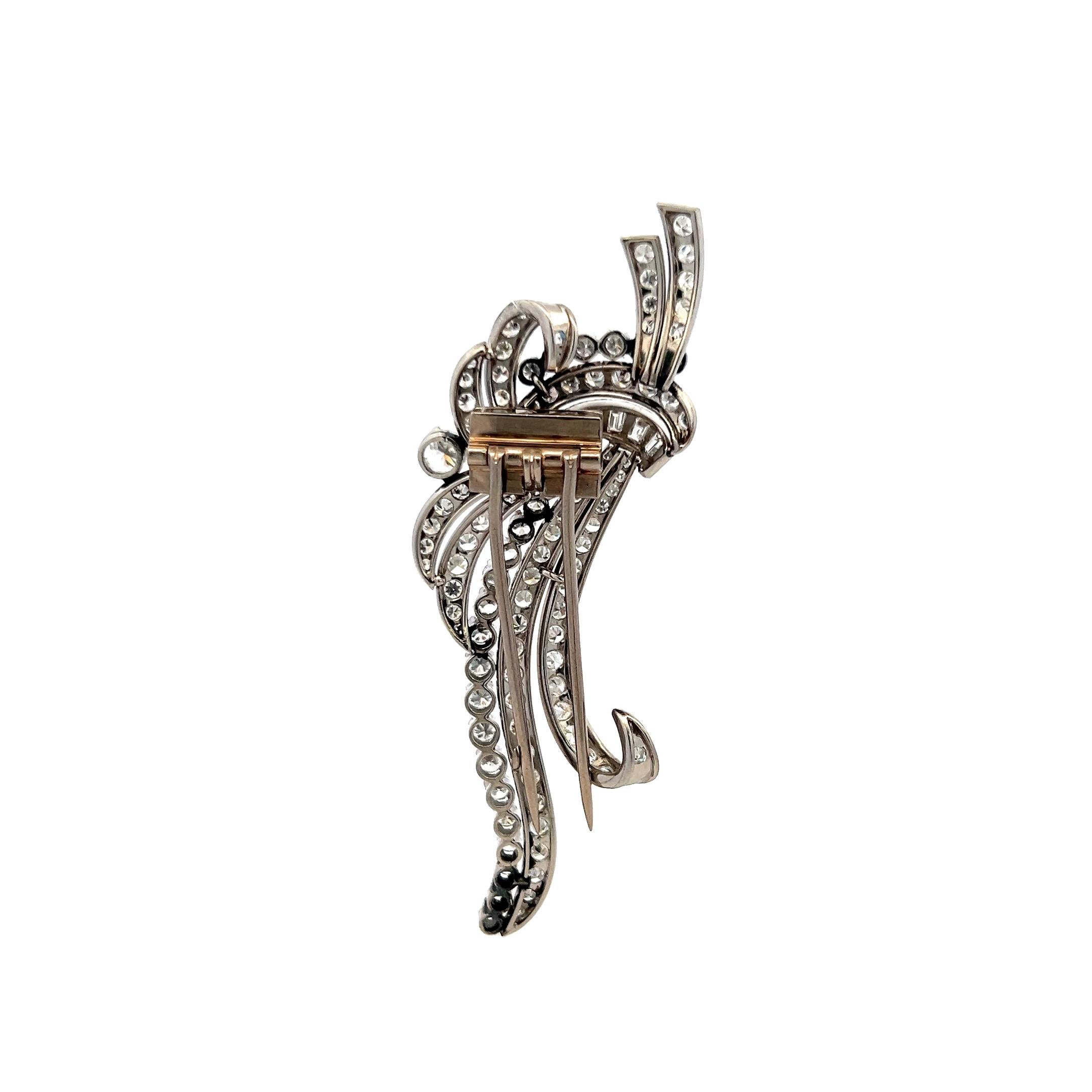 4.05 Carat Circular Brilliant Cut and Baguette Diamond Platinum Pin Brooch