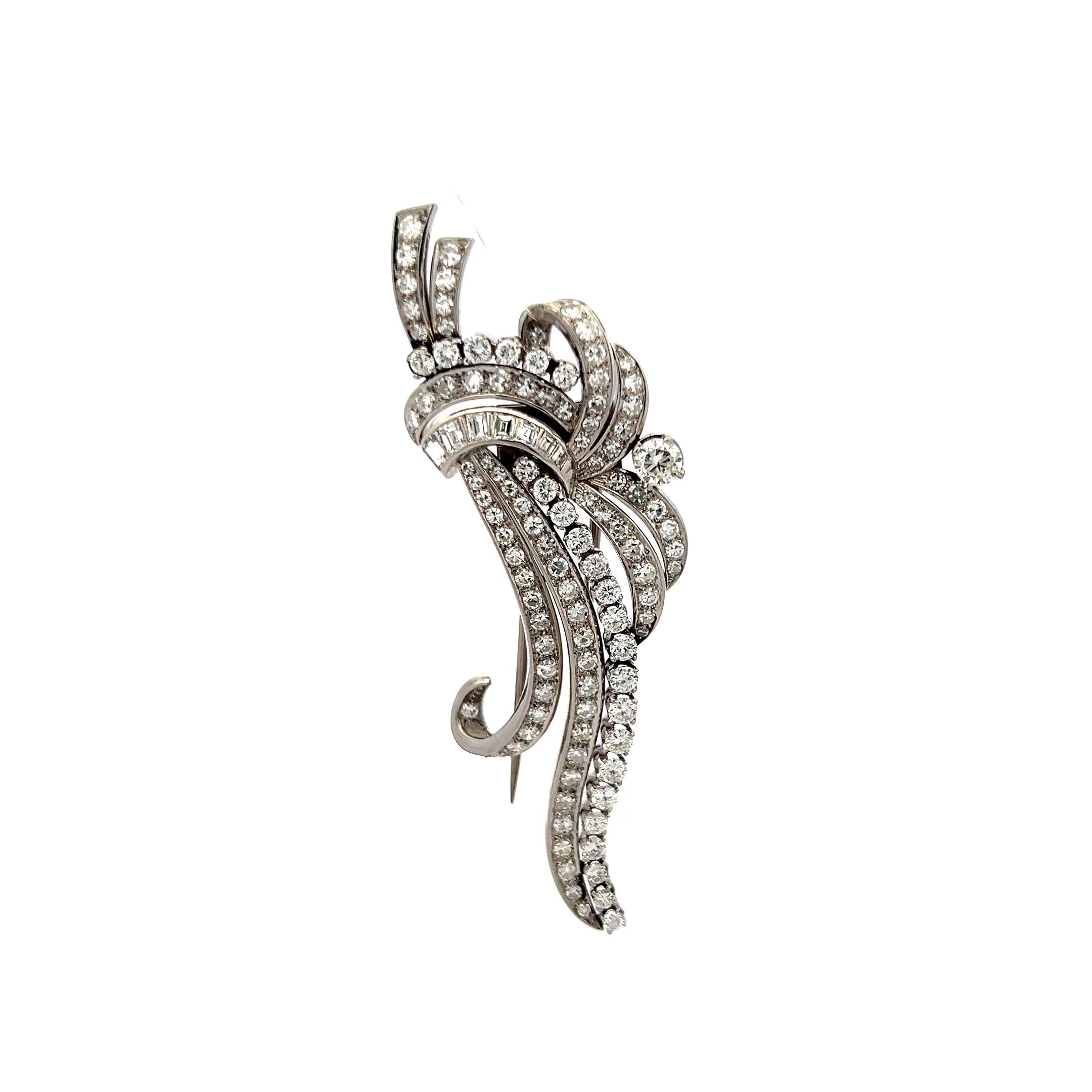 4.05 Carat Circular Brilliant Cut and Baguette Diamond Platinum Pin Brooch