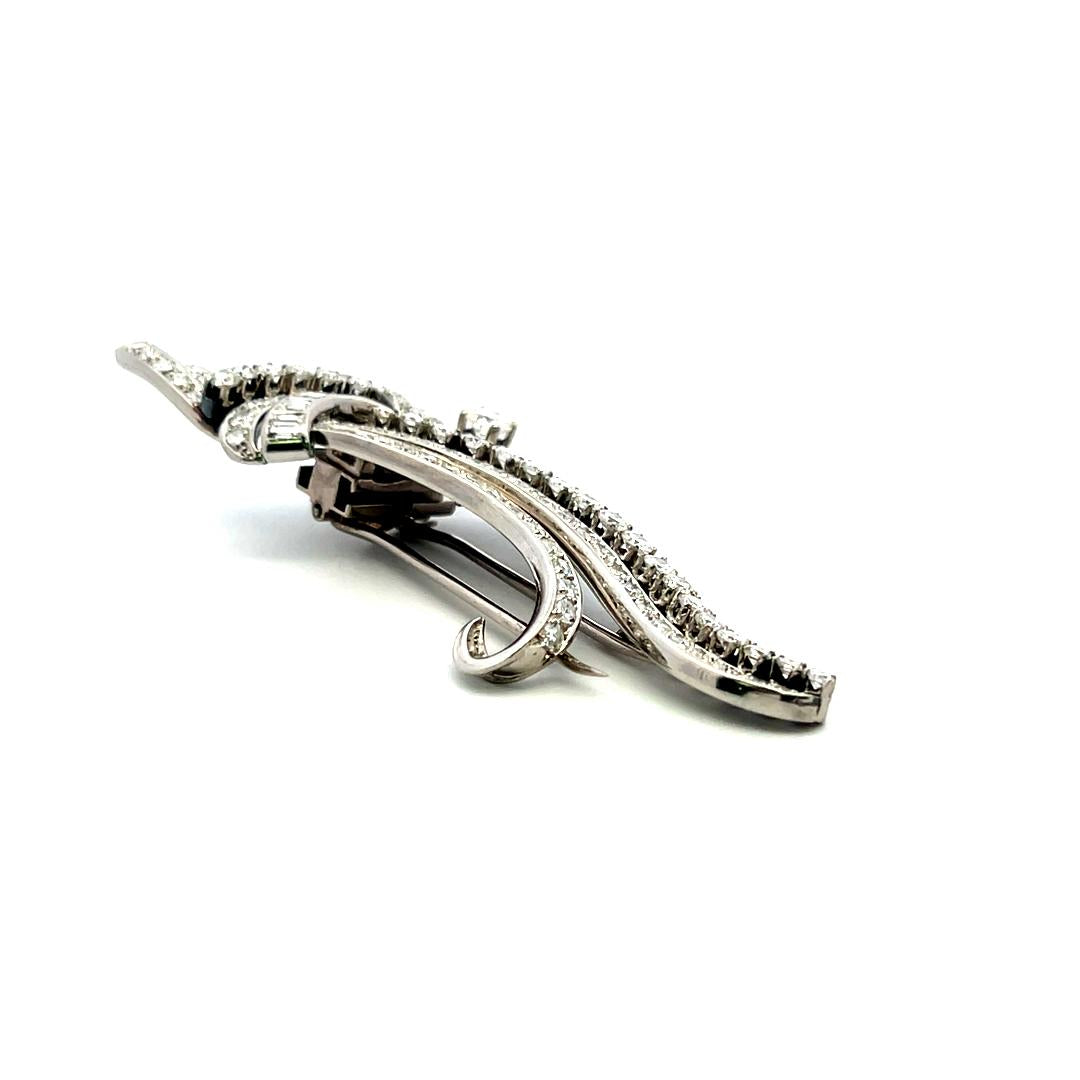 4.05 Carat Circular Brilliant Cut and Baguette Diamond Platinum Pin Brooch