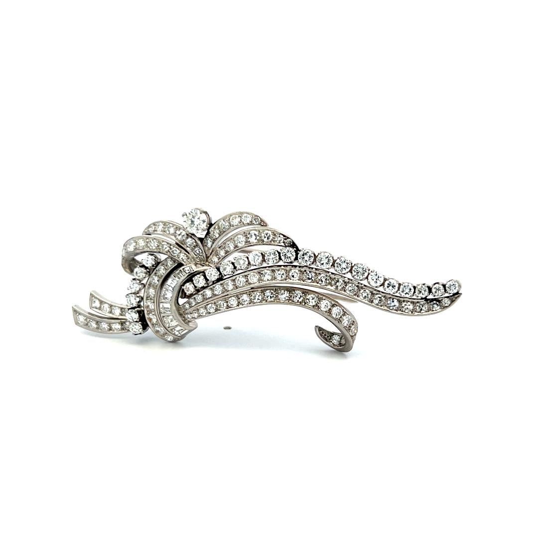 4.05 Carat Circular Brilliant Cut and Baguette Diamond Platinum Pin Brooch