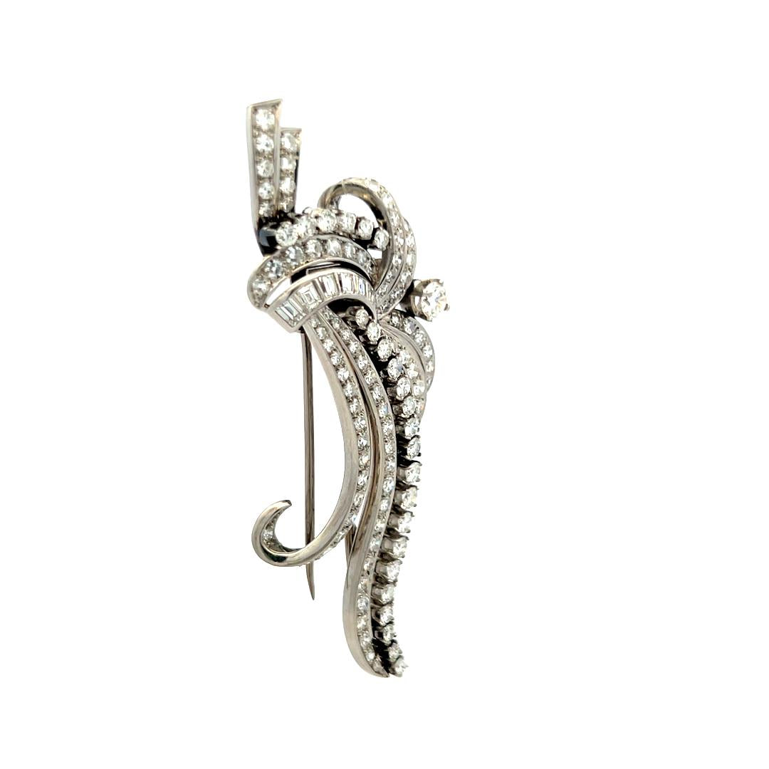 4.05 Carat Circular Brilliant Cut and Baguette Diamond Platinum Pin Brooch