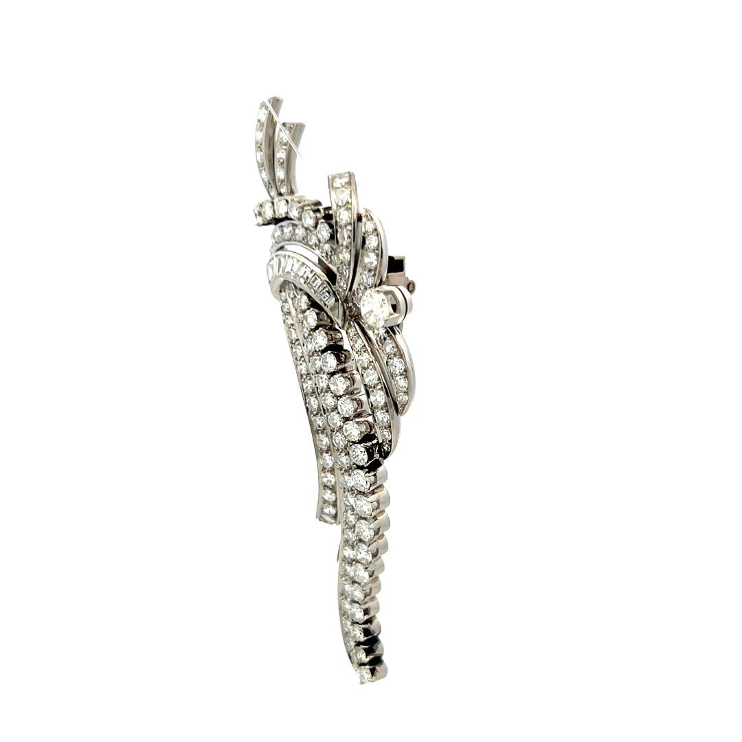 4.05 Carat Circular Brilliant Cut and Baguette Diamond Platinum Pin Brooch