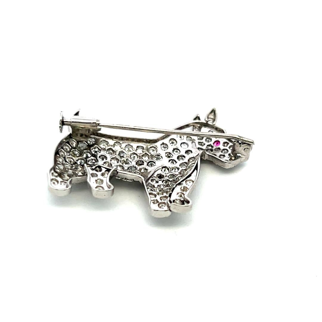 3.00 Carat Round Diamond 0.02 Carat Ruby 18 Karat White Gold Pin Brooch