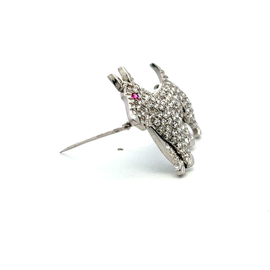 3.00 Carat Round Diamond 0.02 Carat Ruby 18 Karat White Gold Pin Brooch