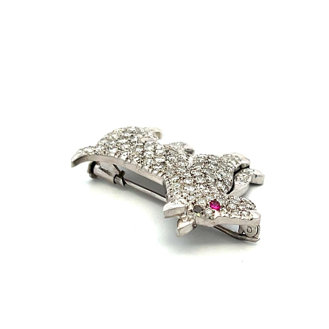 3.00 Carat Round Diamond 0.02 Carat Ruby 18 Karat White Gold Pin Brooch