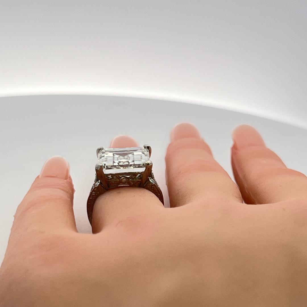 10.14 Carat Asscher Cut and Round Brilliant Diamond Platinum Engagement Ring