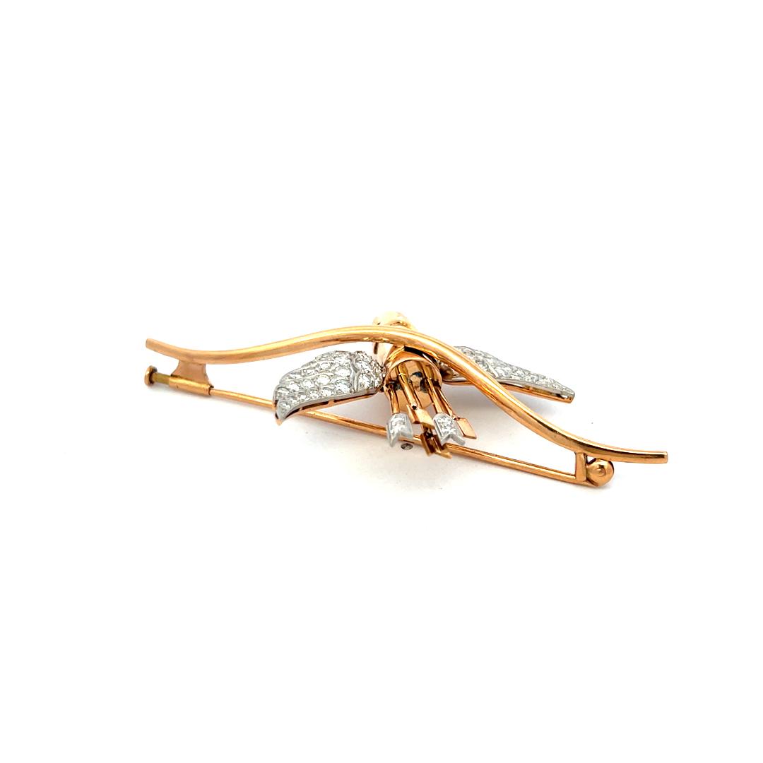 1.19 Carat Circular Brilliant Cut G VS Diamond 18 Karat Rose Gold Pin Brooch