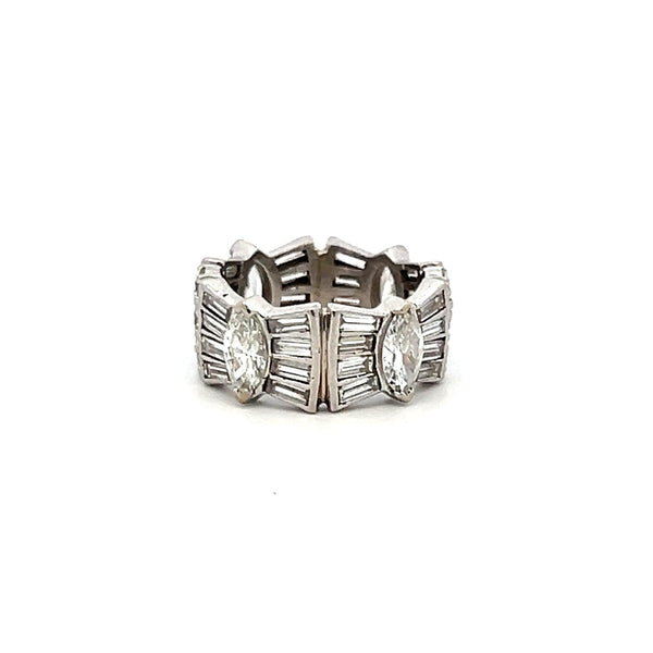 4.08 Carat Marquis and Tapered Baguette Round Diamond Platinum Band Ring