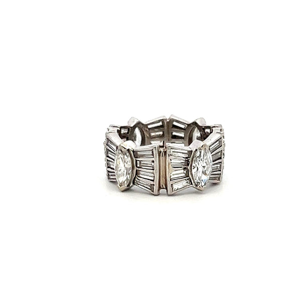 4.08 Carat Marquis and Tapered Baguette Round Diamond Platinum Band Ring