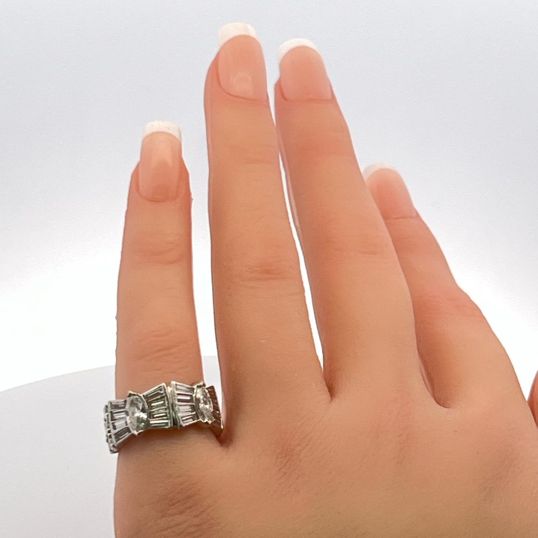 4.08 Carat Marquis and Tapered Baguette Round Diamond Platinum Band Ring