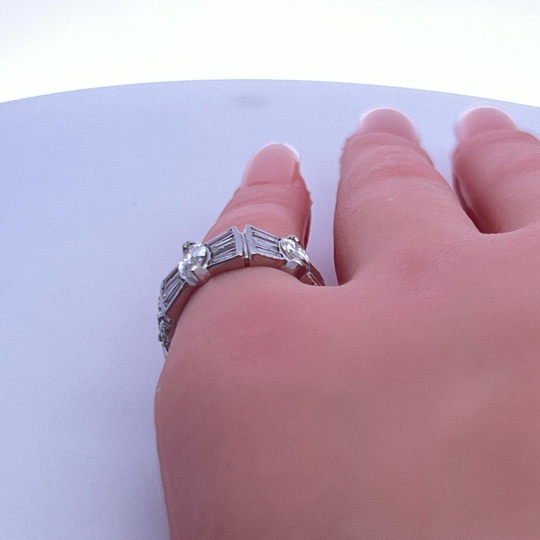 4.08 Carat Marquis and Tapered Baguette Round Diamond Platinum Band Ring