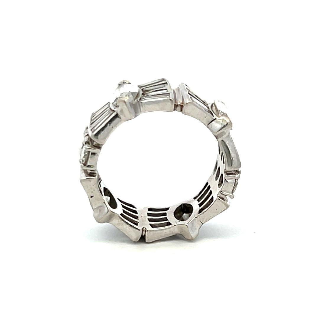 4.08 Carat Marquis and Tapered Baguette Round Diamond Platinum Band Ring