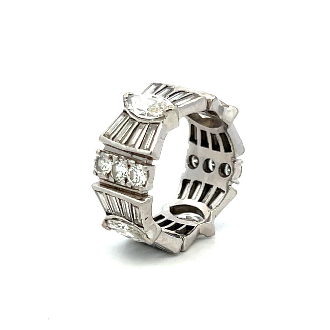 4.08 Carat Marquis and Tapered Baguette Round Diamond Platinum Band Ring