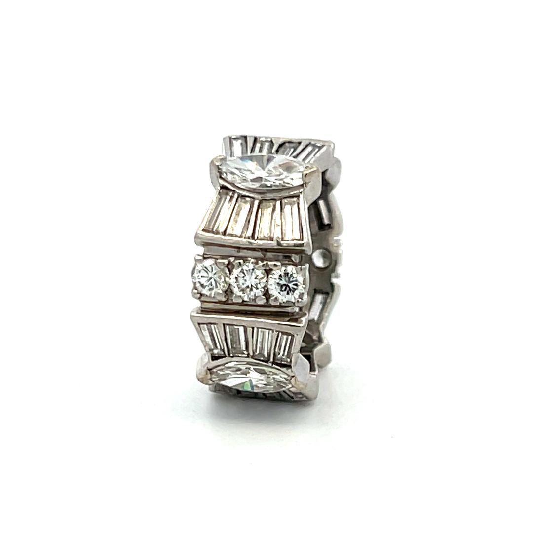 4.08 Carat Marquis and Tapered Baguette Round Diamond Platinum Band Ring