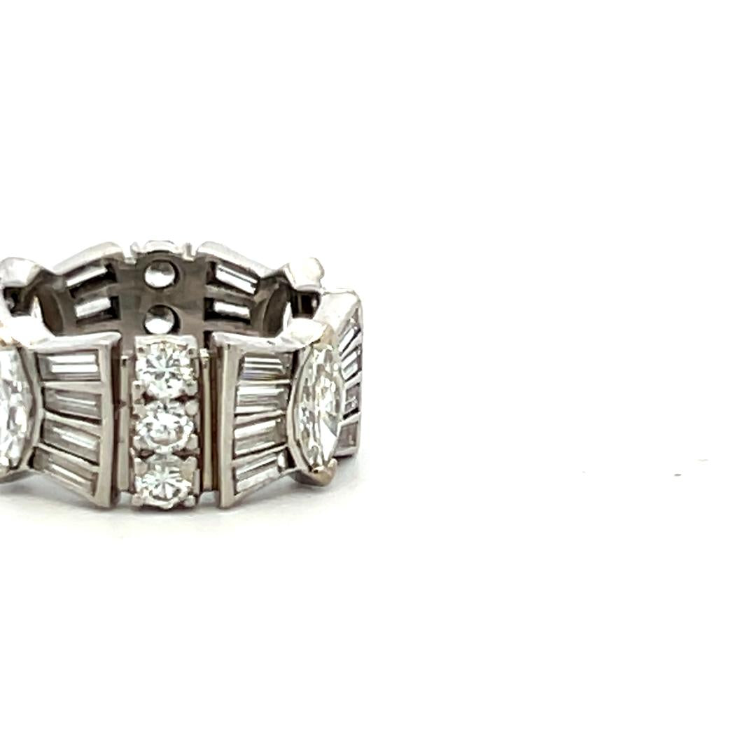 4.08 Carat Marquis and Tapered Baguette Round Diamond Platinum Band Ring