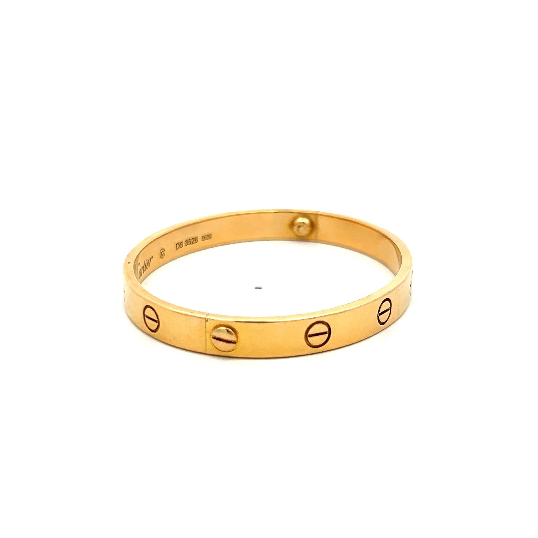 Cartier 18 Karat Yellow Gold Love Bracelet Size 17 6.2MM wide
