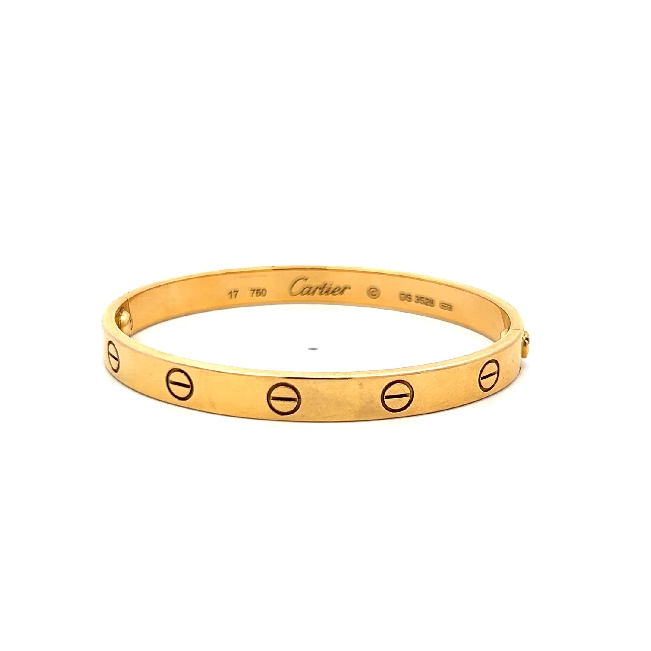 Cartier 18 Karat Yellow Gold Love Bracelet Size 17 6.2MM wide