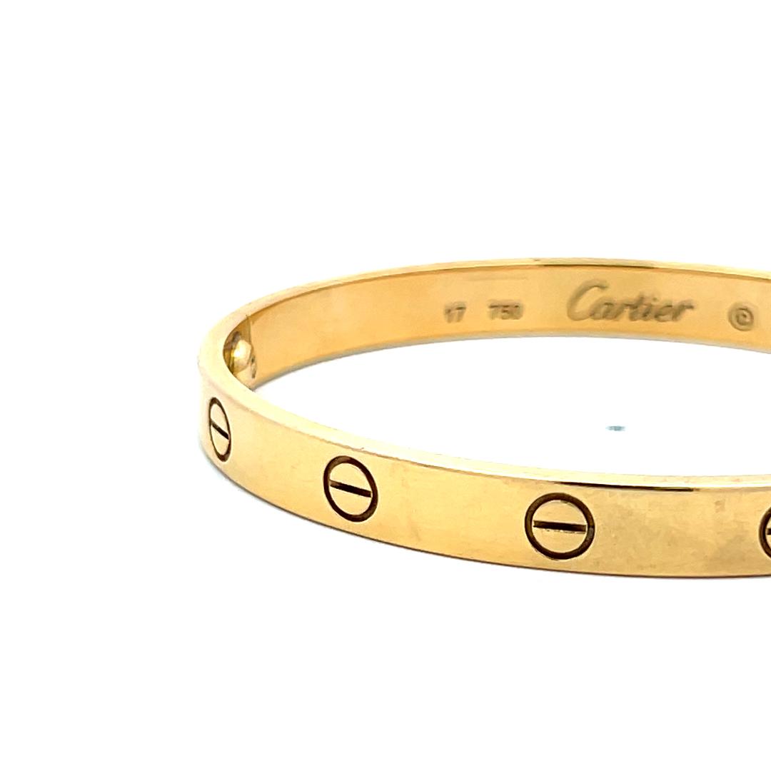 Cartier 18 Karat Yellow Gold Love Bracelet Size 17 6.2MM wide