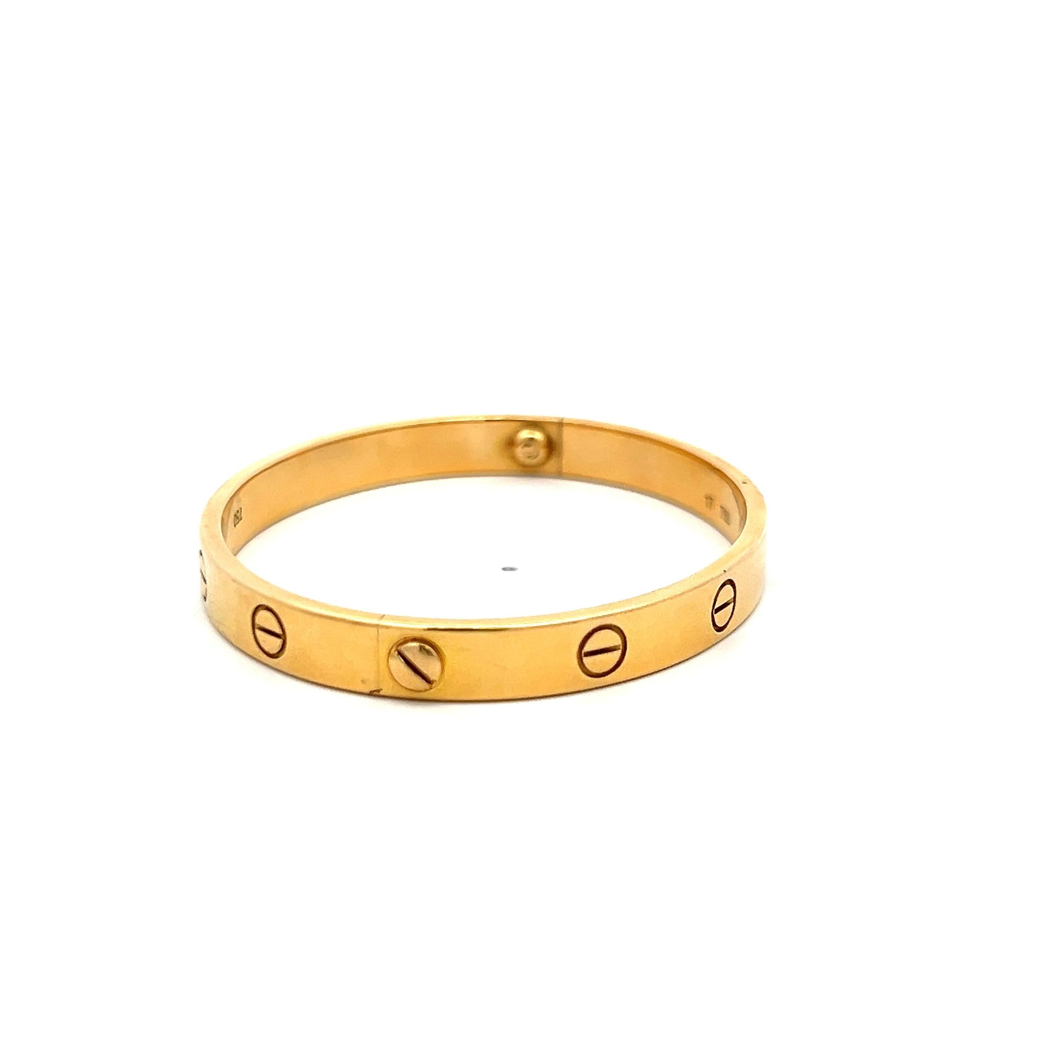 Cartier 18 Karat Yellow Gold Love Bracelet Size 17 6.2MM wide