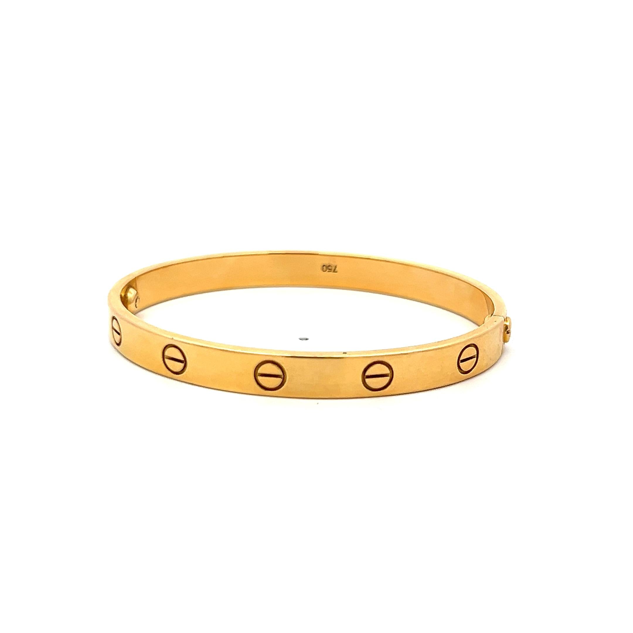 Cartier 18 Karat Yellow Gold Love Bracelet Size 17 6.2MM wide