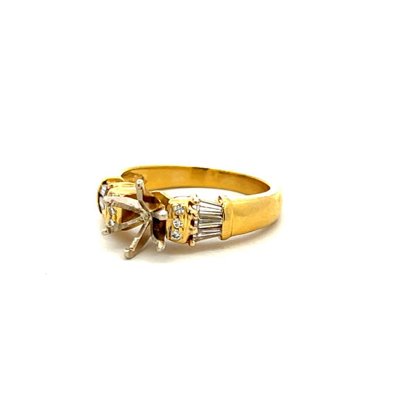 0.33 Carat Tapered Baguette and Round Diamond 14K Yellow Gold Semi Mount Ring