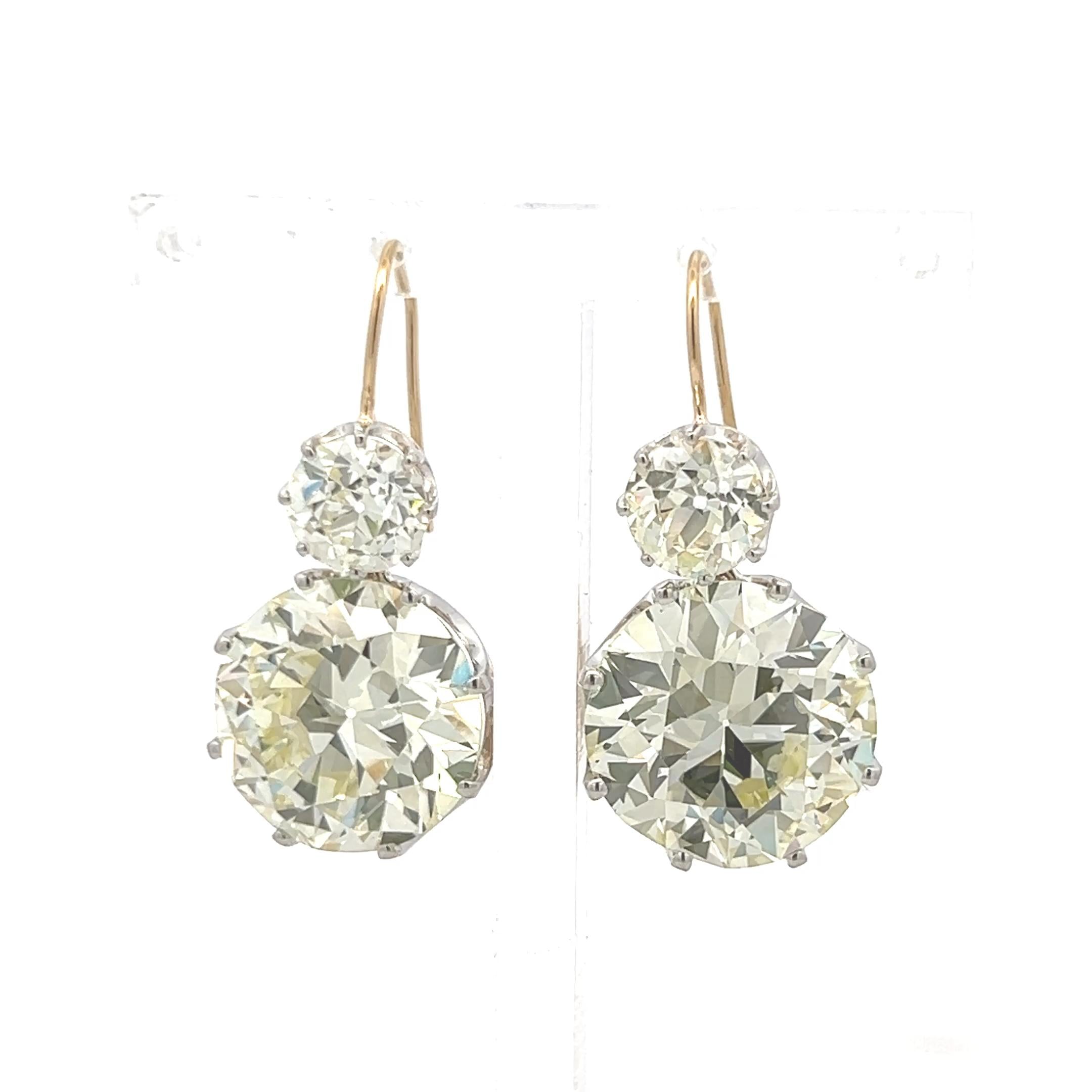 29.26 Carat Circular Brilliant and Old European GIA Diamond 14K YG Earrings