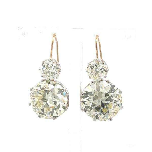 29.26 Carat Circular Brilliant and Old European GIA Diamond 14K YG Earrings