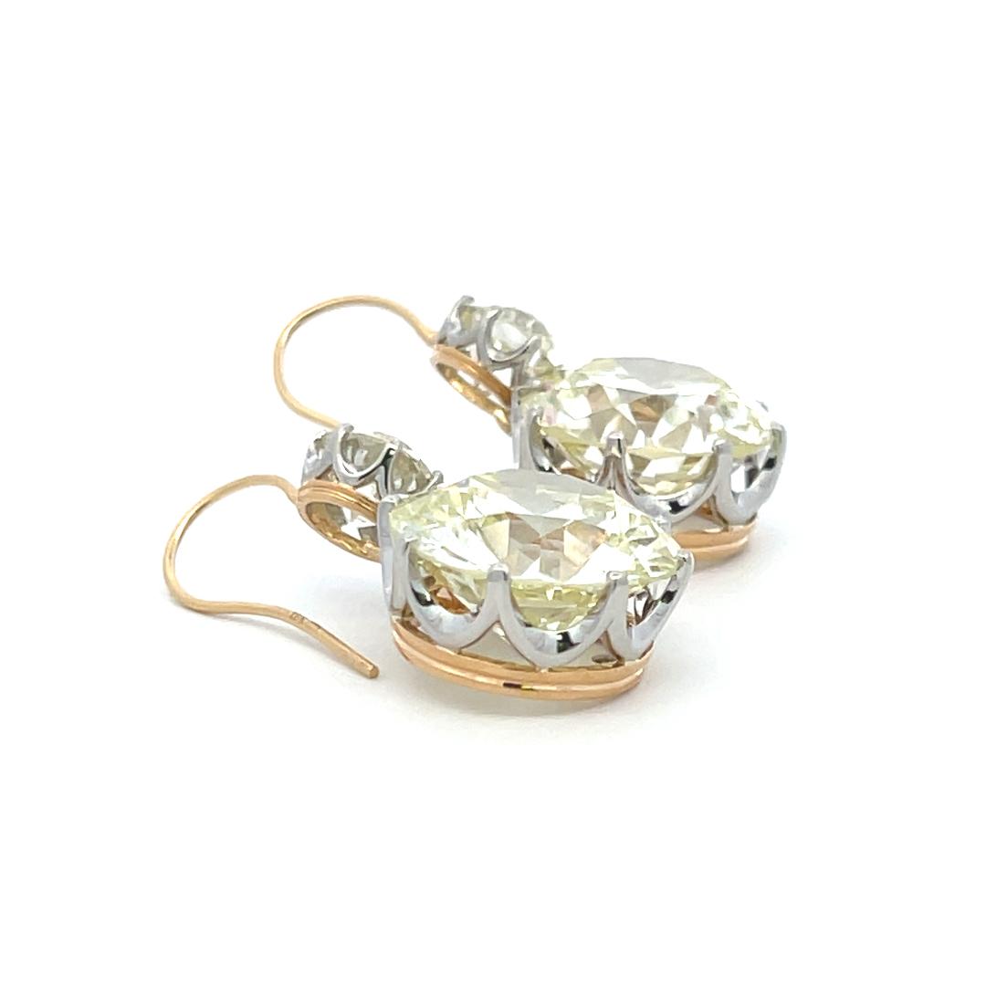 14K YG Leverback Earrings with 29.26ct Circular & Old European Cut Diamonds GIA