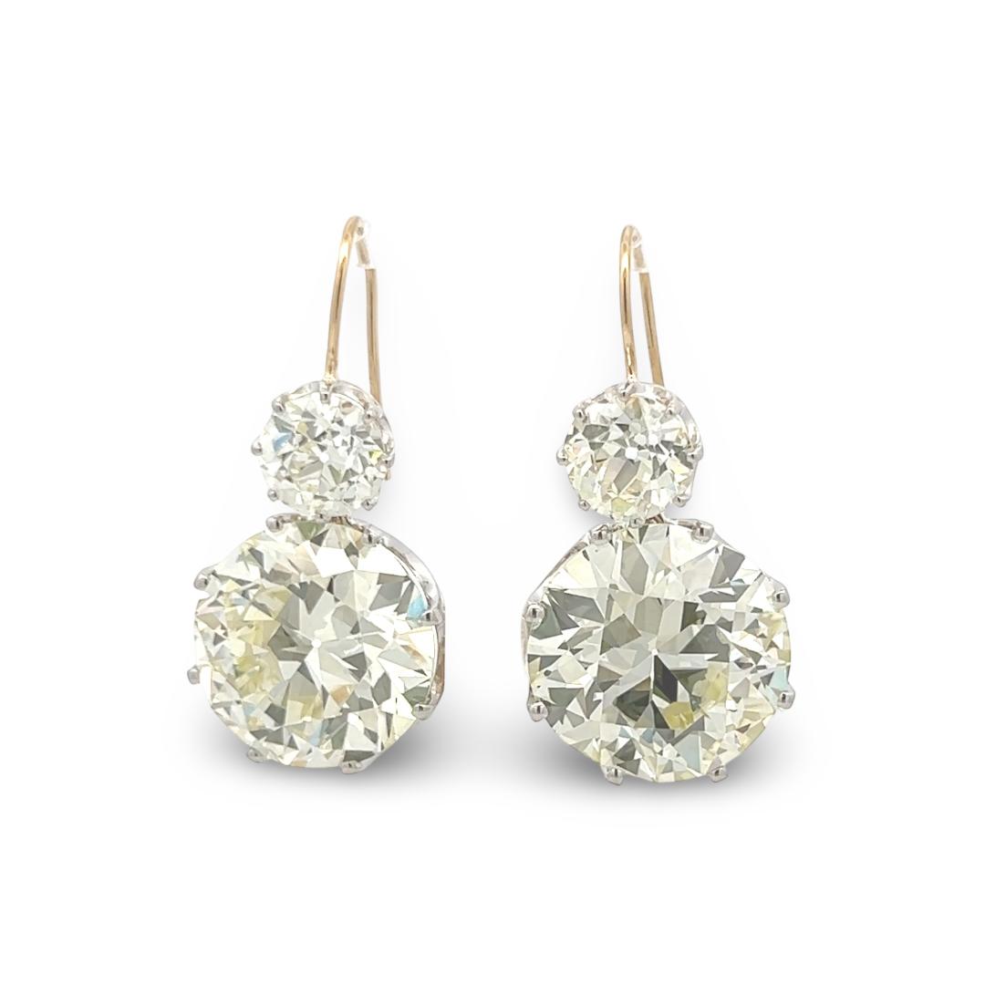 14K YG Leverback Earrings with 29.26ct Circular & Old European Cut Diamonds GIA