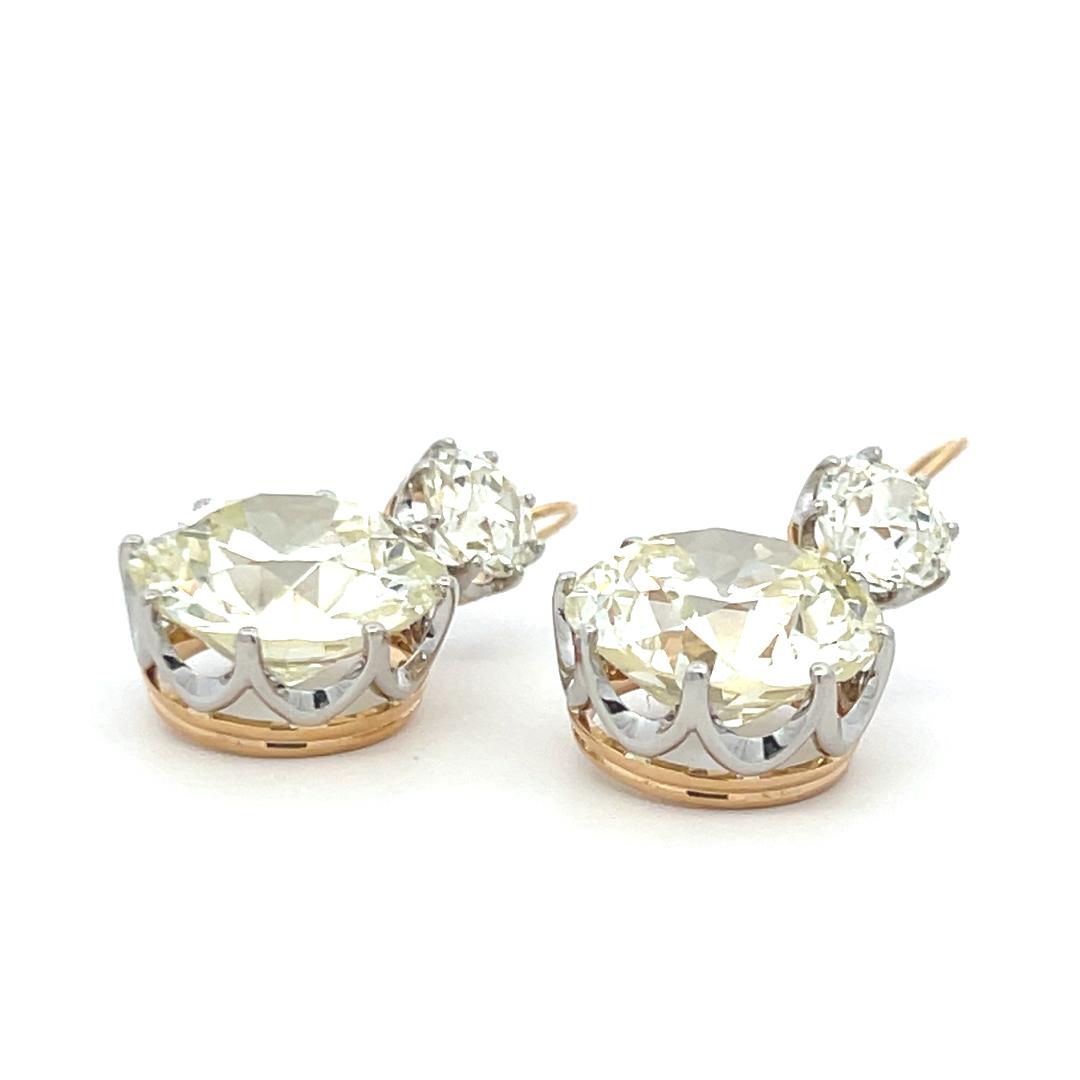 14K YG Leverback Earrings with 29.26ct Circular & Old European Cut Diamonds GIA