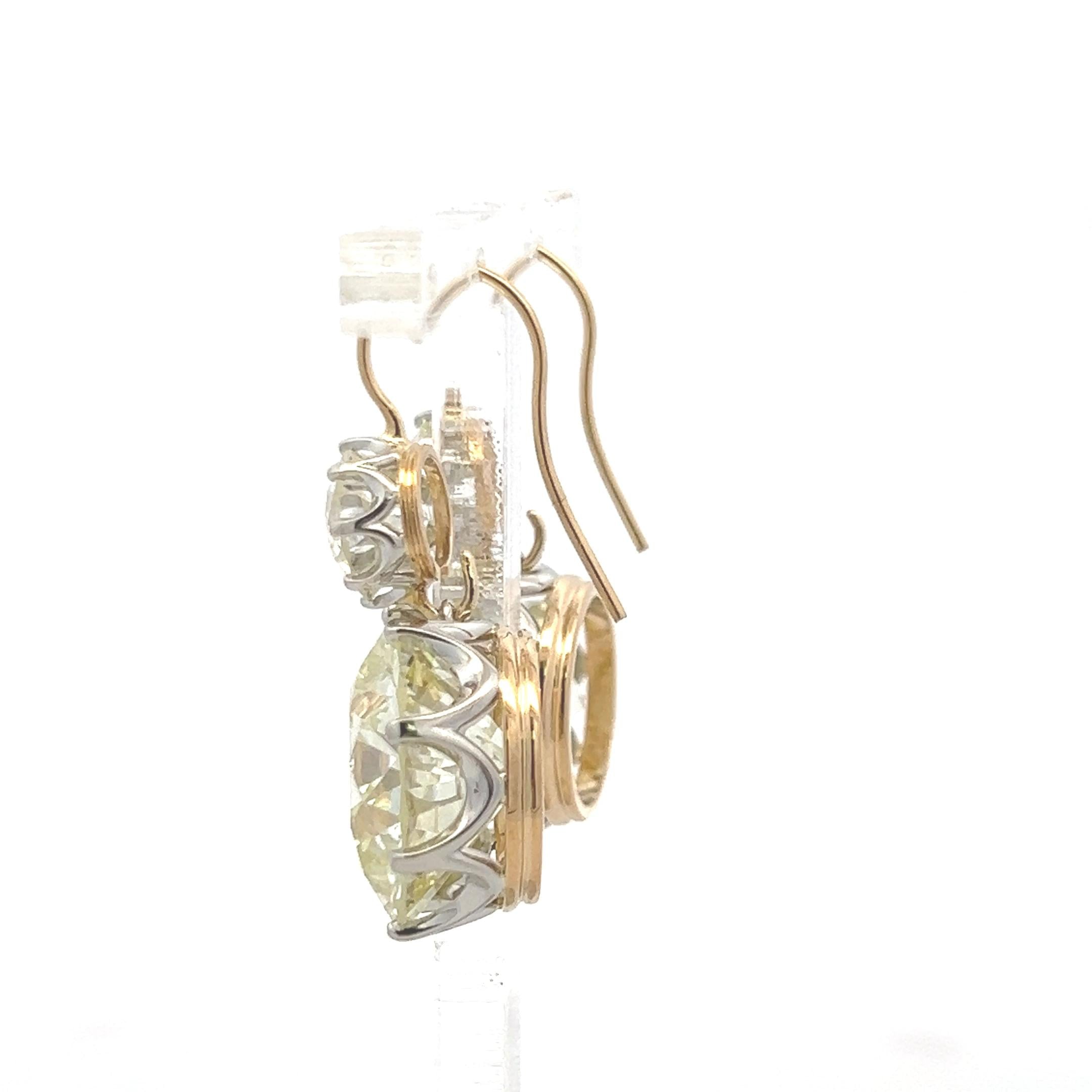 14K YG Leverback Earrings with 29.26ct Circular & Old European Cut Diamonds GIA