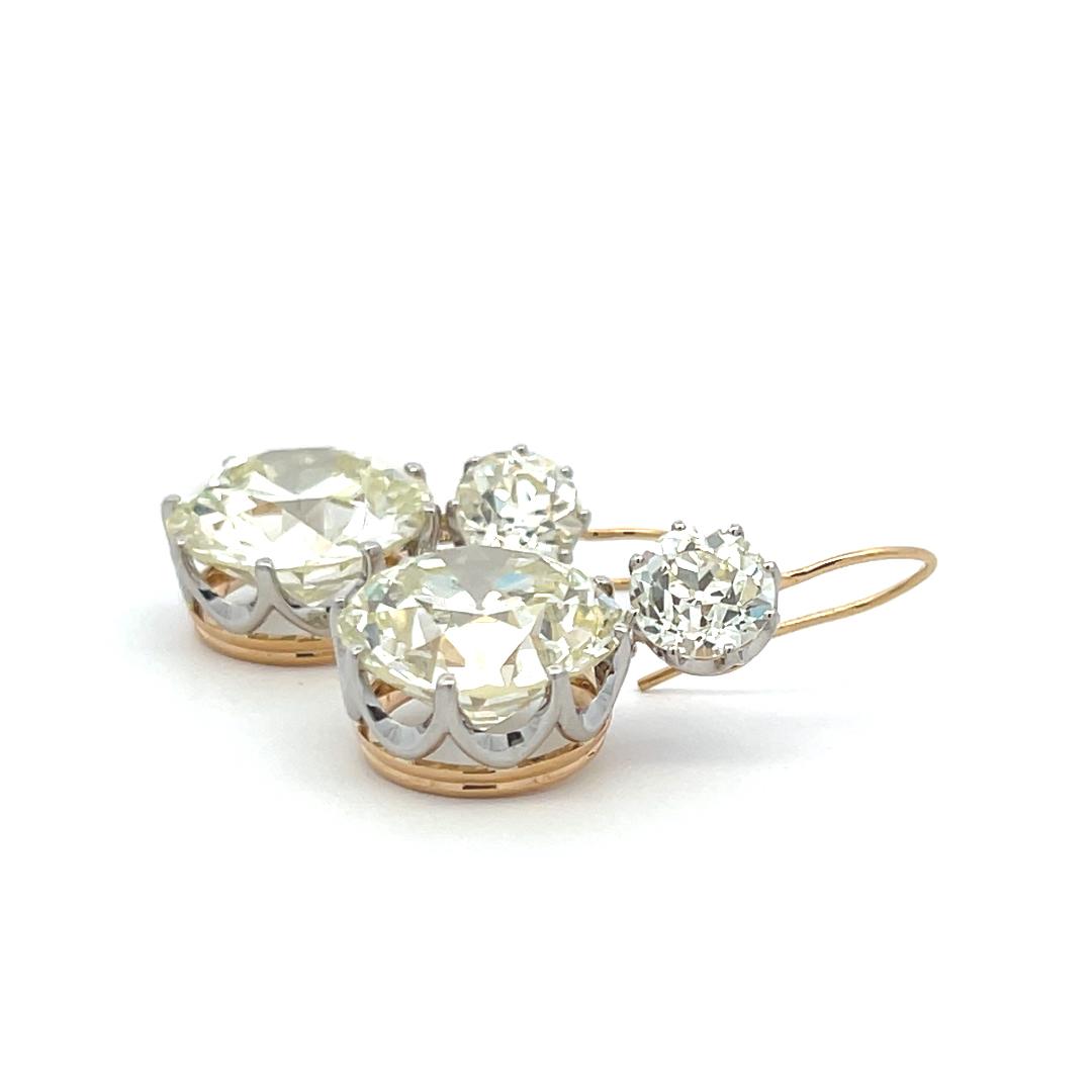 14K YG Leverback Earrings with 29.26ct Circular & Old European Cut Diamonds GIA