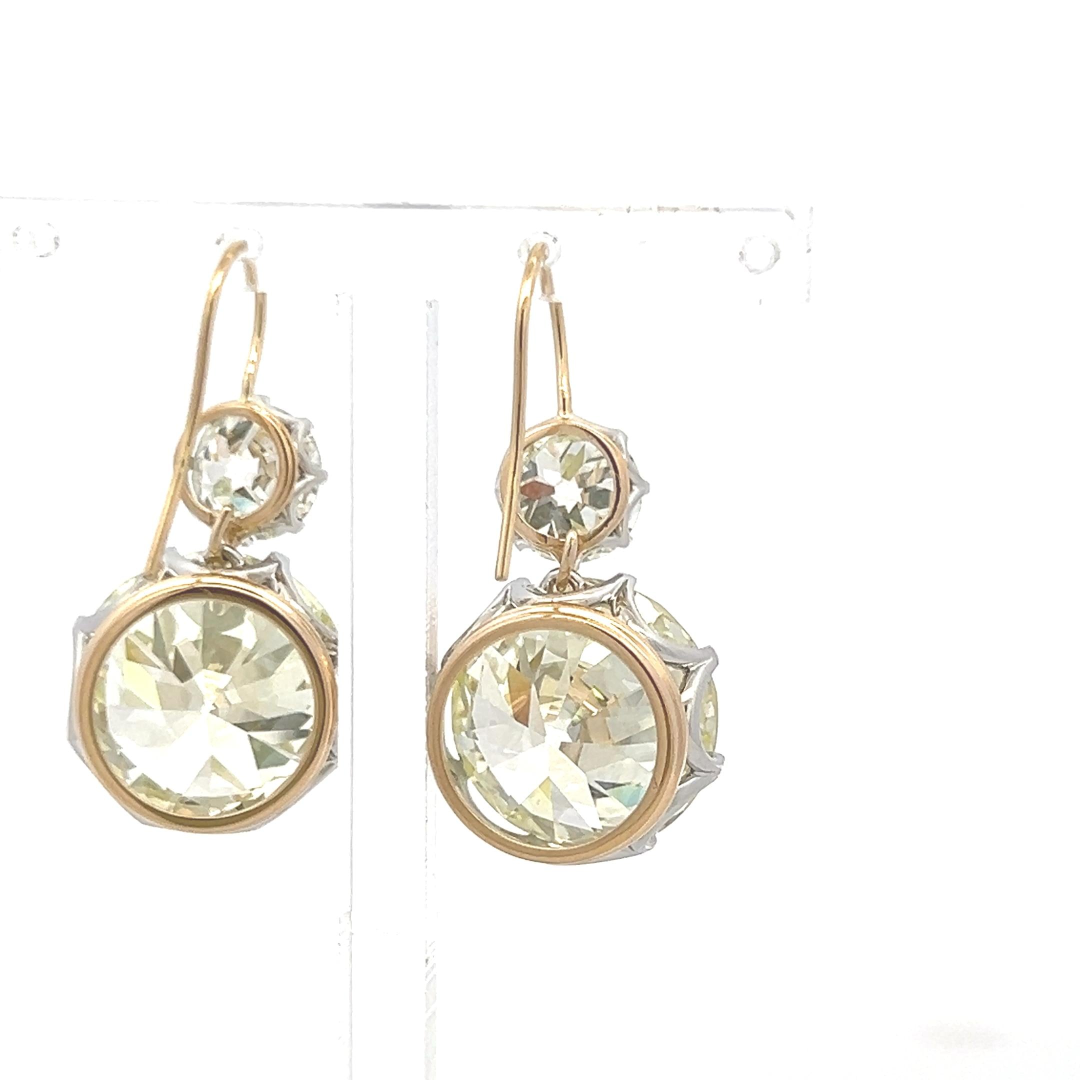 14K YG Leverback Earrings with 29.26ct Circular & Old European Cut Diamonds GIA