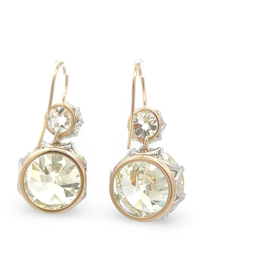 14K YG Leverback Earrings with 29.26ct Circular & Old European Cut Diamonds GIA