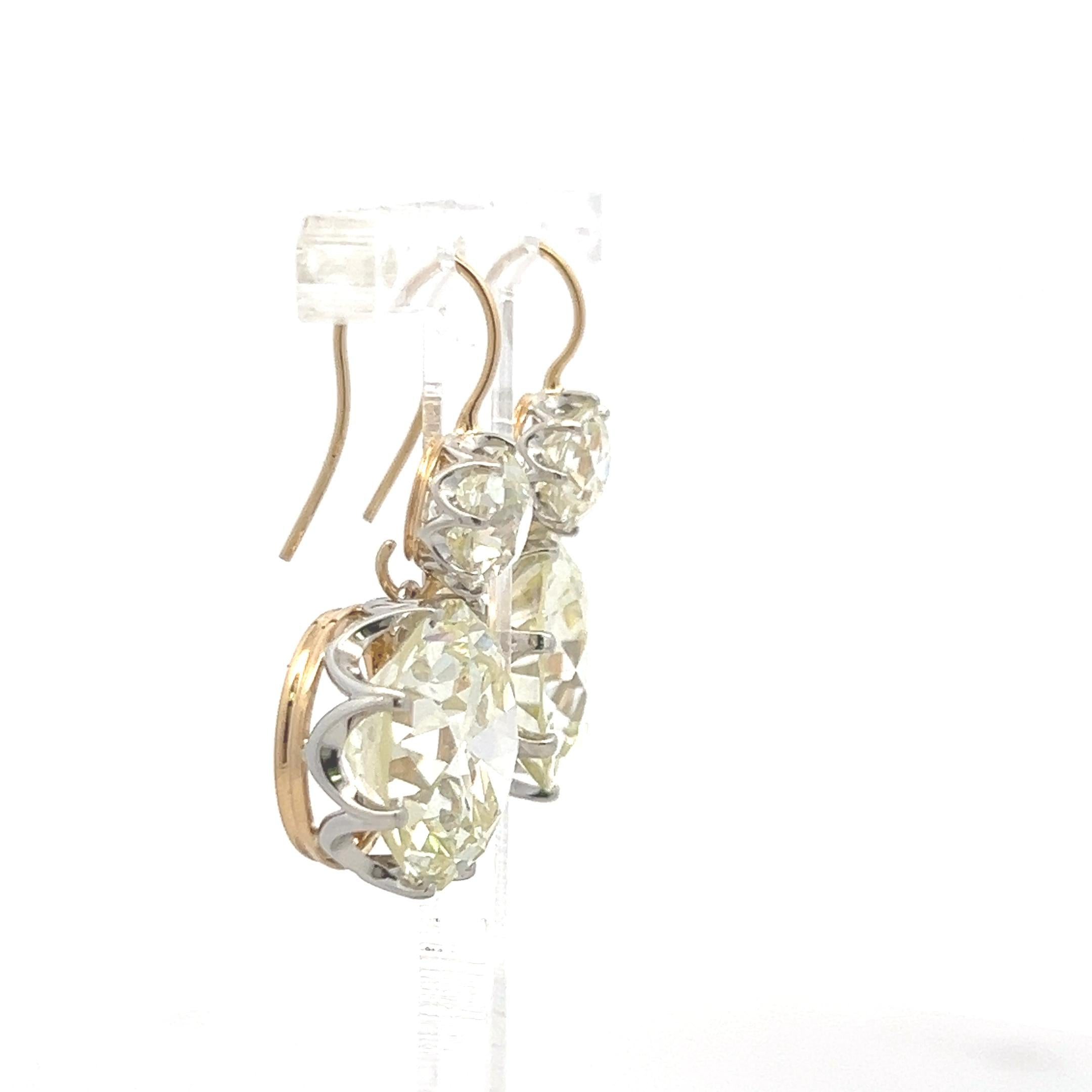 29.26 Carat Circular Brilliant and Old European GIA Diamond 14K YG Earrings