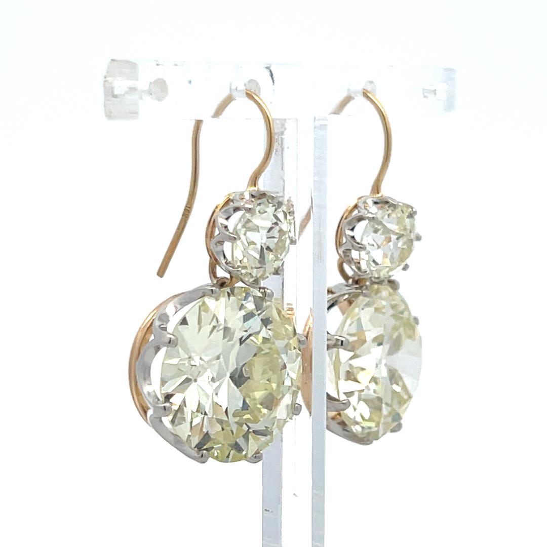 29.26 Carat Circular Brilliant and Old European GIA Diamond 14K YG Earrings