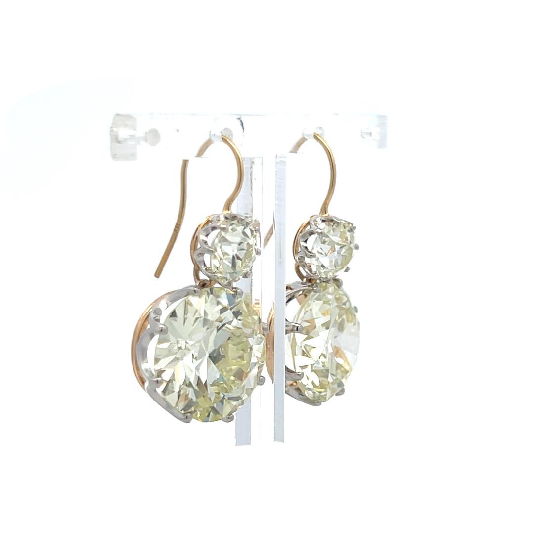 14K YG Leverback Earrings with 29.26ct Circular & Old European Cut Diamonds GIA