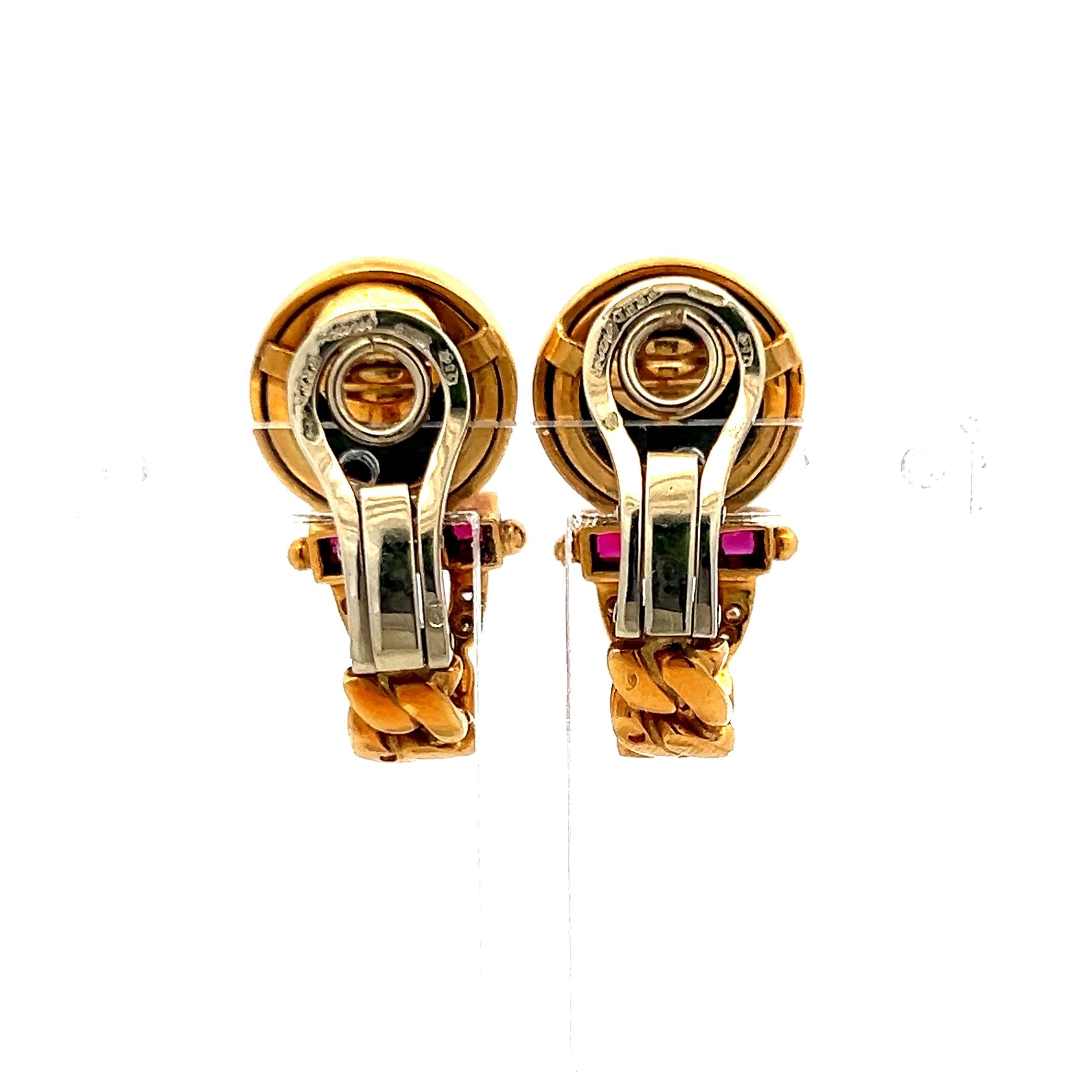 Fred 0.20 Carat Ruby 0.12 Carat Round Diamond 18K Yellow Gold Clip On Earrings