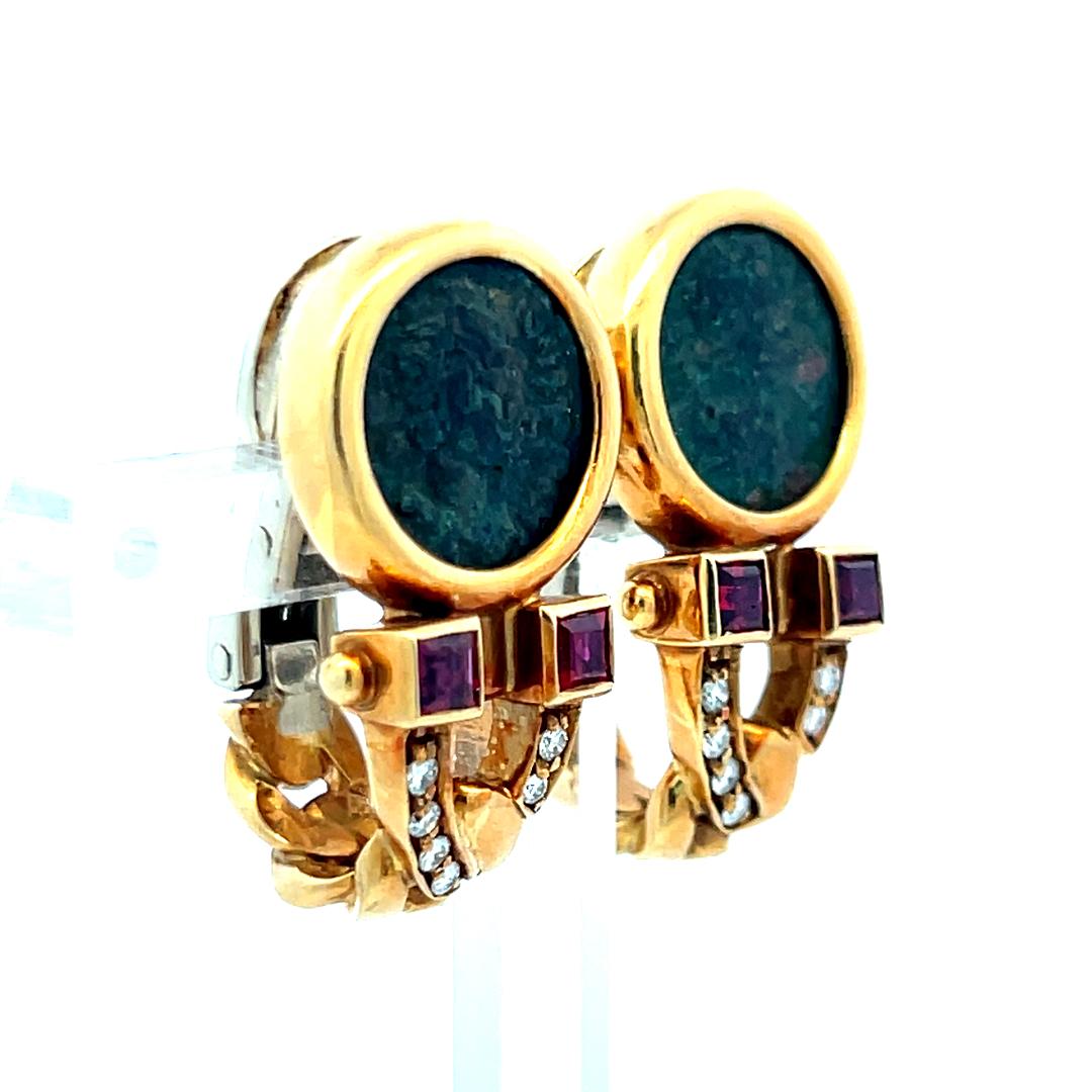 Fred 0.20 Carat Ruby 0.12 Carat Round Diamond 18K Yellow Gold Clip On Earrings
