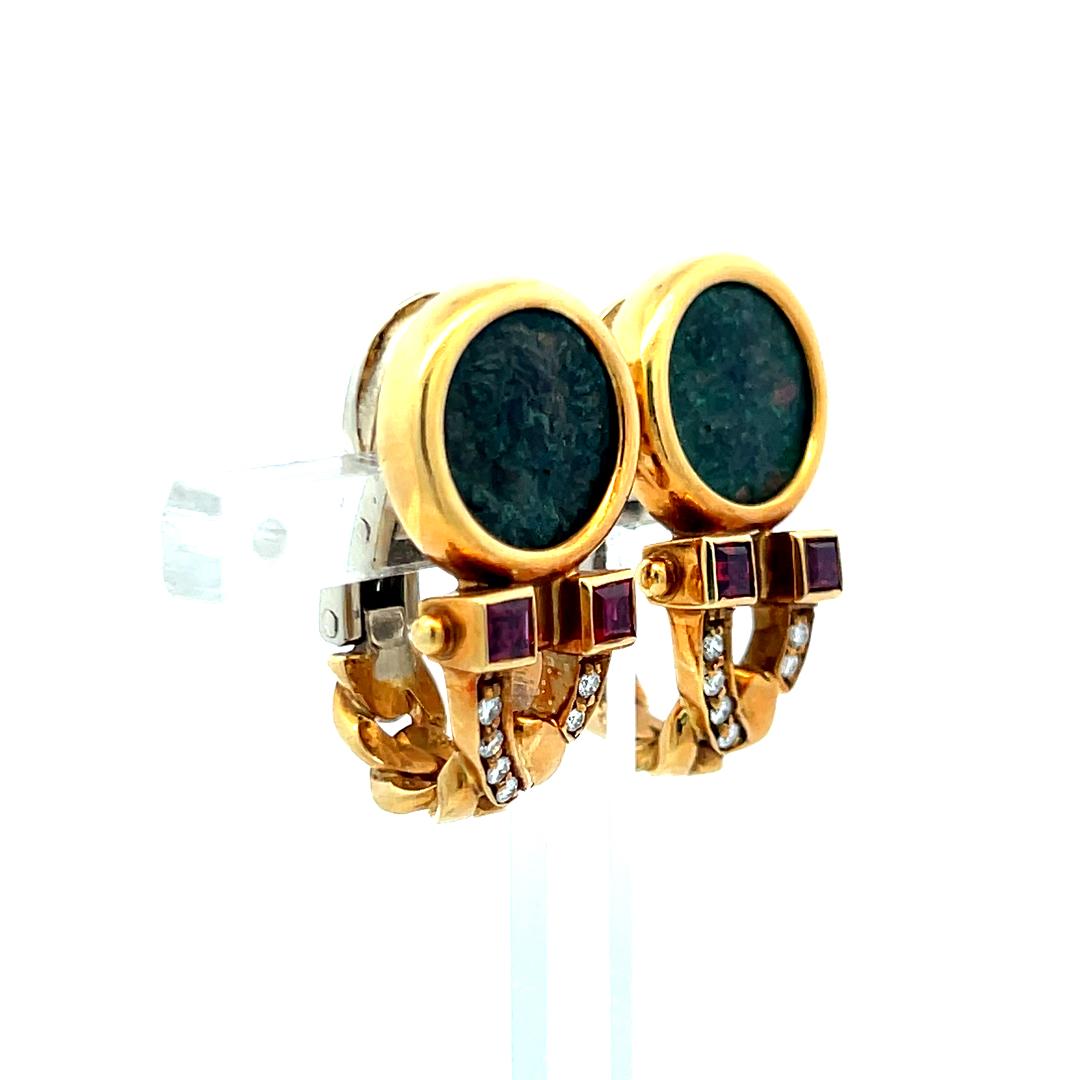 Fred 0.20 Carat Ruby 0.12 Carat Round Diamond 18K Yellow Gold Clip On Earrings