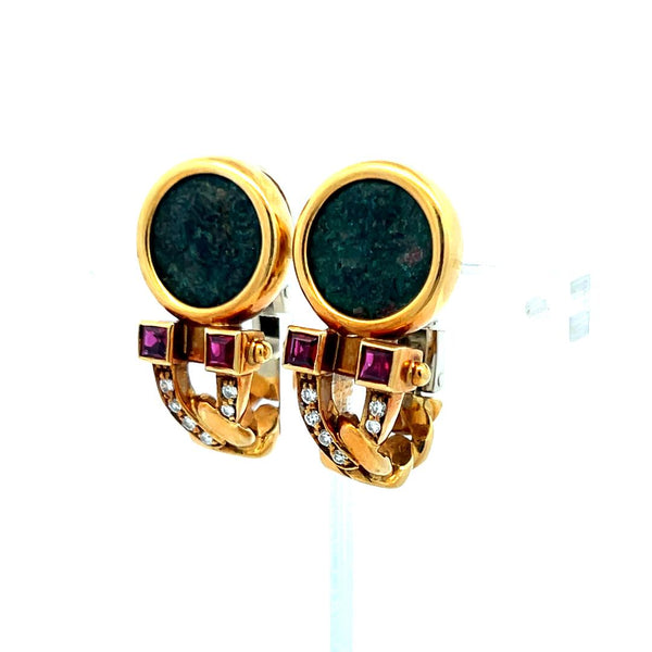 Fred 0.20 Carat Ruby 0.12 Carat Round Diamond 18K Yellow Gold Clip On Earrings