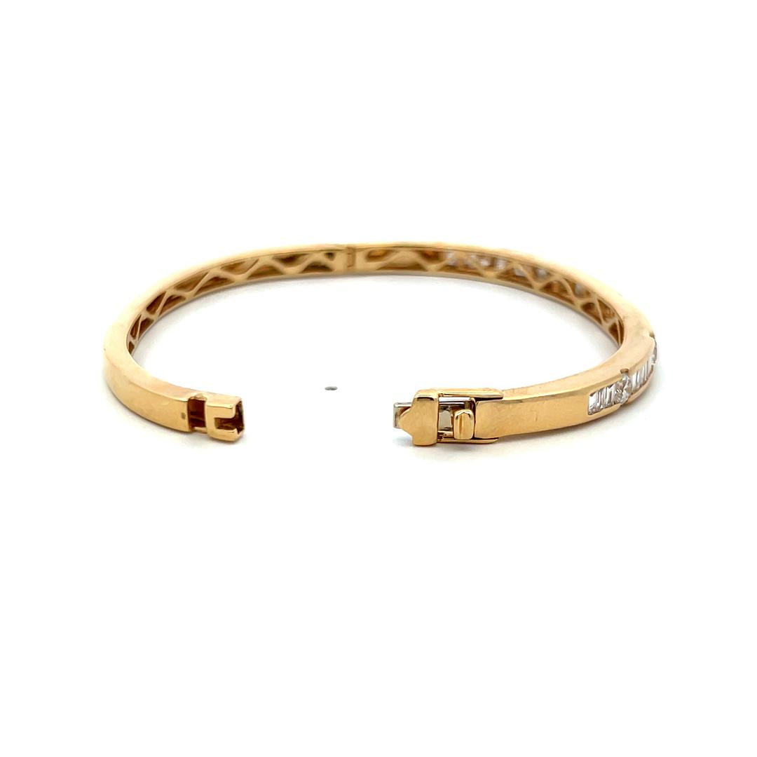 2.80 Carat Tapered Baguette and Round Diamond 14K Yellow Gold Bangle Bracelet