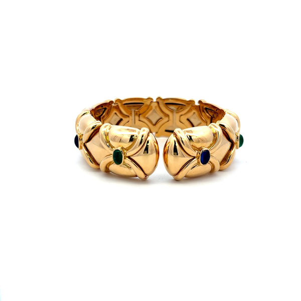 1.50 Carat Diamond 2.66 Carat Emerald Sapphire Ruby 18K YG Cuff Bracelet