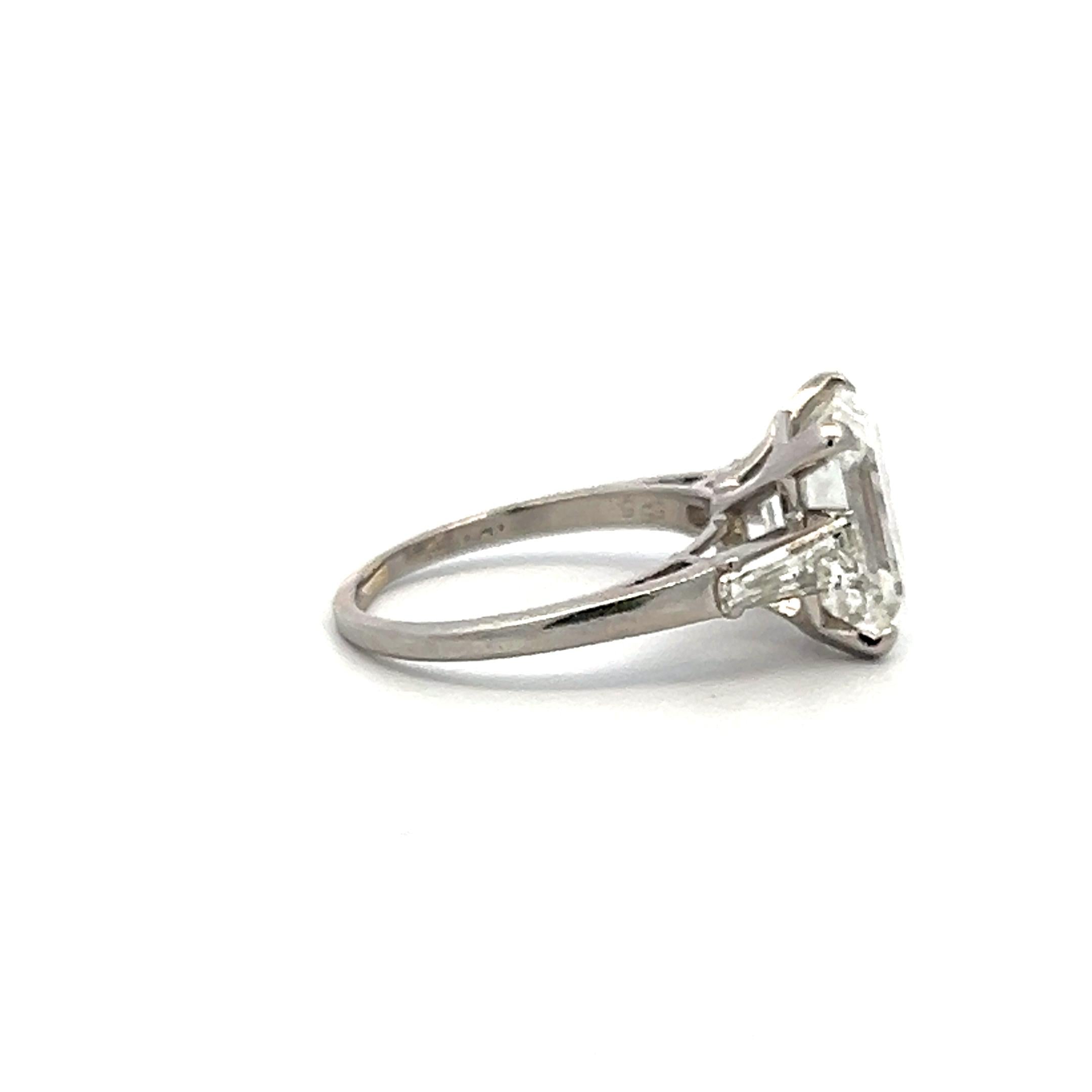 5.99 Carat Emerald Cut and Tapered Baguette Diamond Platinum Engagement Ring
